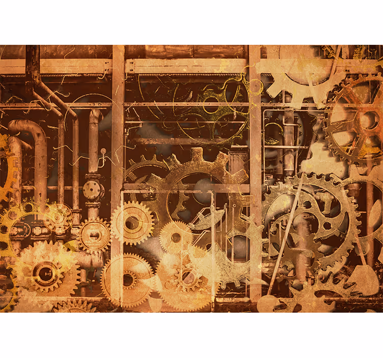 Cortina roller rústica tuberías industriales 3d oro - TenVinilo