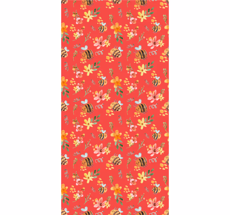 Cortina roller roja abejas y flores retro - TenVinilo