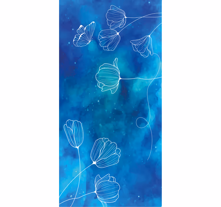 Estor flores Dibujar a mano azul floral - TenVinilo