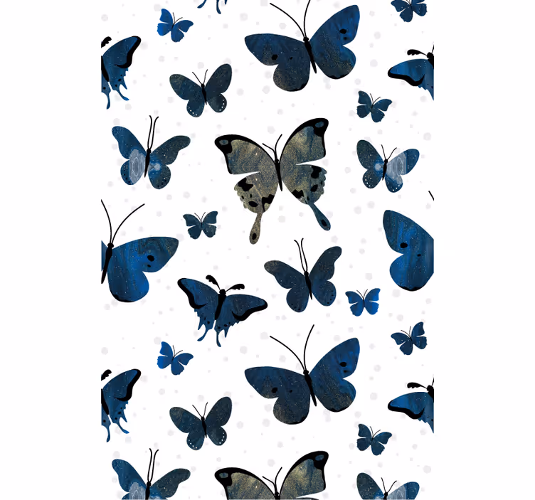 Cortina roller mariposas inspiración en azul y beige - TenVinilo