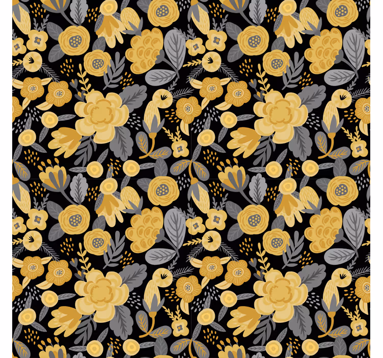 Cortina roller floral patrón botánico amarillo - TenVinilo