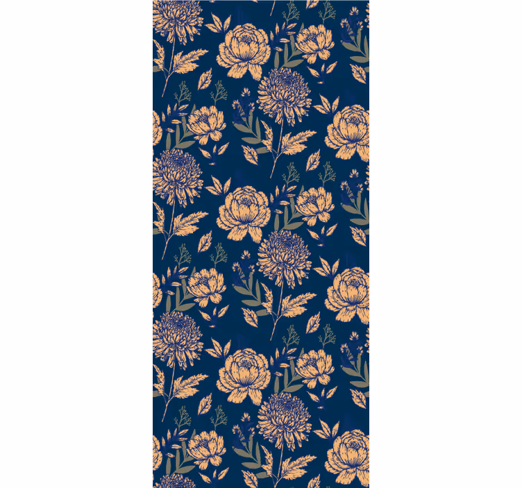 Cortina roller floral patrón elegante azul marino - TenVinilo