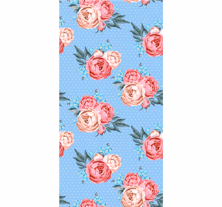 Cortina roller floral rosas rosas azules en flor - TenVinilo