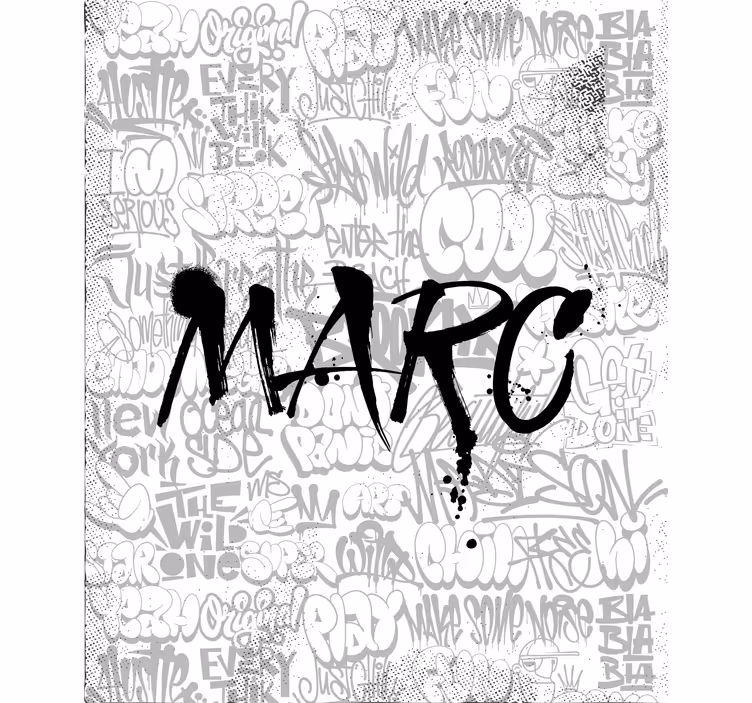 Estor personalizable Graffiti en blanco y negro con nombre - TenVinilo