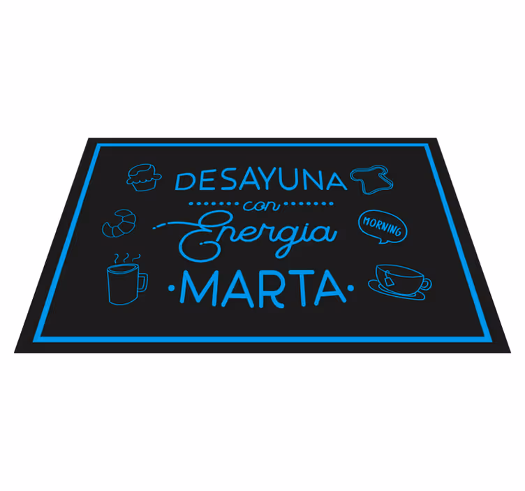 Mantel individual nombre desayuno enérgico azul - TenVinilo
