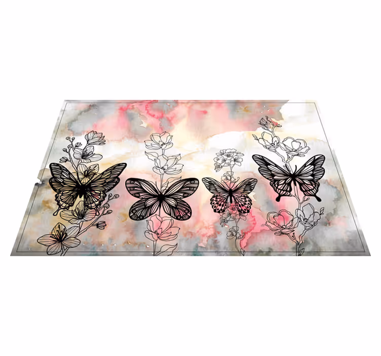 Individual mesa patrón acentos florales y mariposas - TenVinilo