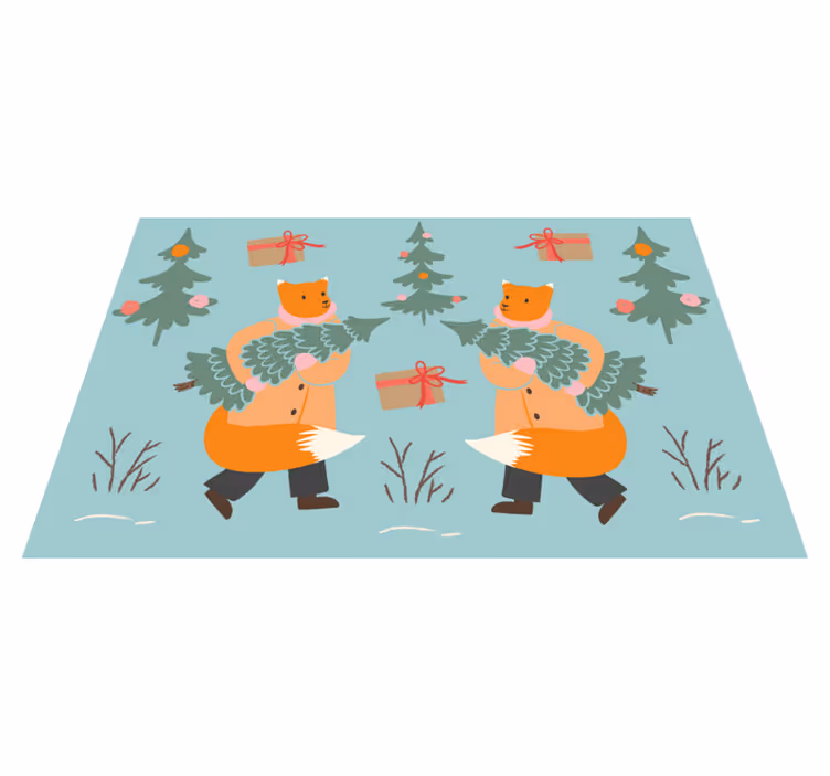 Individual de mesa navideño zorro festivo con Árbol - TenVinilo