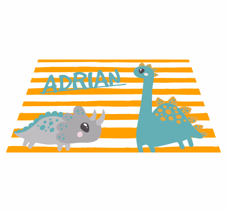 Manteles individuales con nombre Dinosaurio azul y naranja - TenVinilo