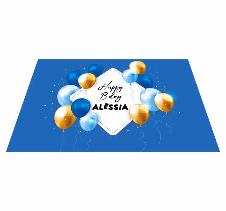 Manteles individuales con nombre Fiesta de globos y papeles con n - TenVinilo