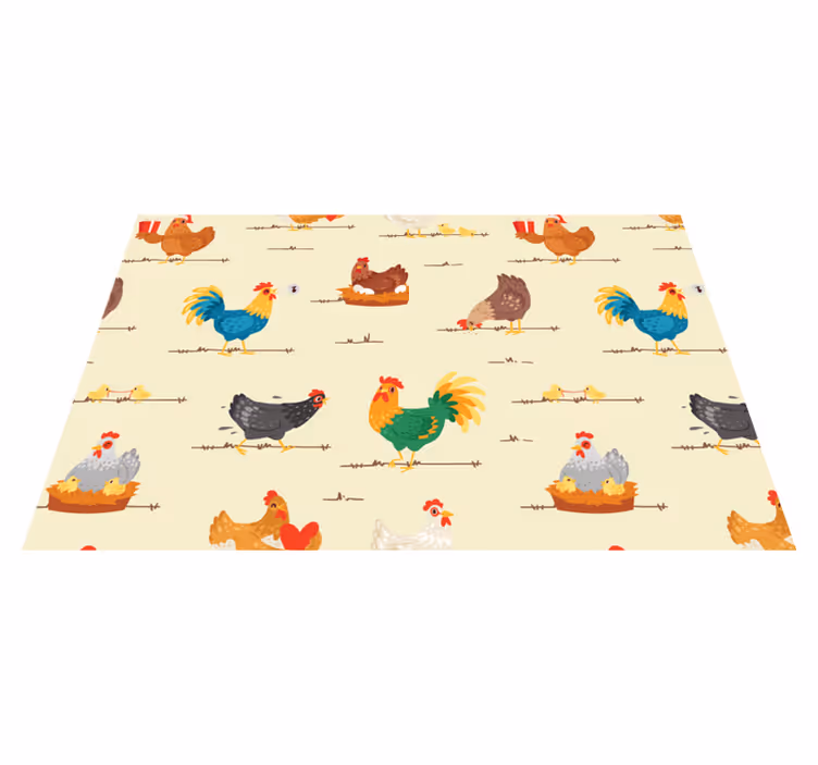 Individual de mesa infantil patrones de gallinas coloridas - TenVinilo