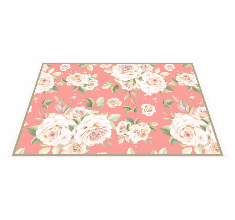 Mantel individual original Rosas blancas vintage fondo rosa - TenVinilo