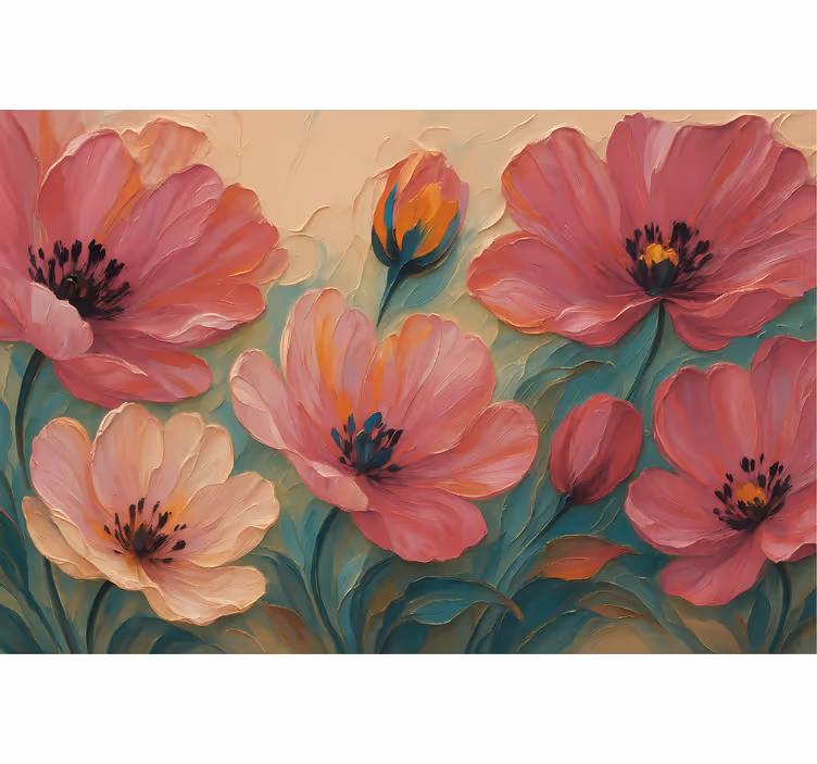 Mural baño arte de flores pintadas - TenVinilo
