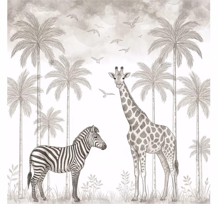 Mural para bebé estampado jungla en blanco y negro - TenVinilo