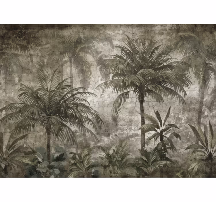 Mural de bosque selva de palmas minimalista - TenVinilo