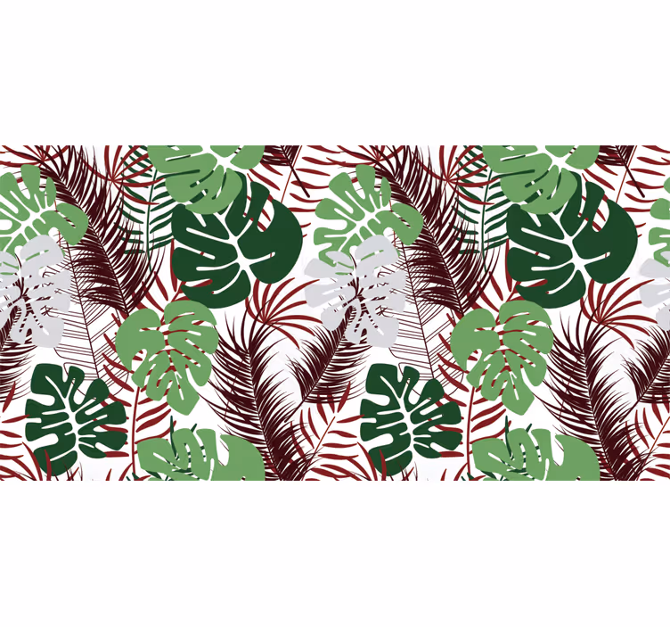 Mural de selva hojas de monstera con ramas rojas - TenVinilo