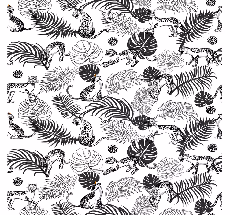 Mural de selva patrón tropical de leopardo blanco y negro - TenVinilo
