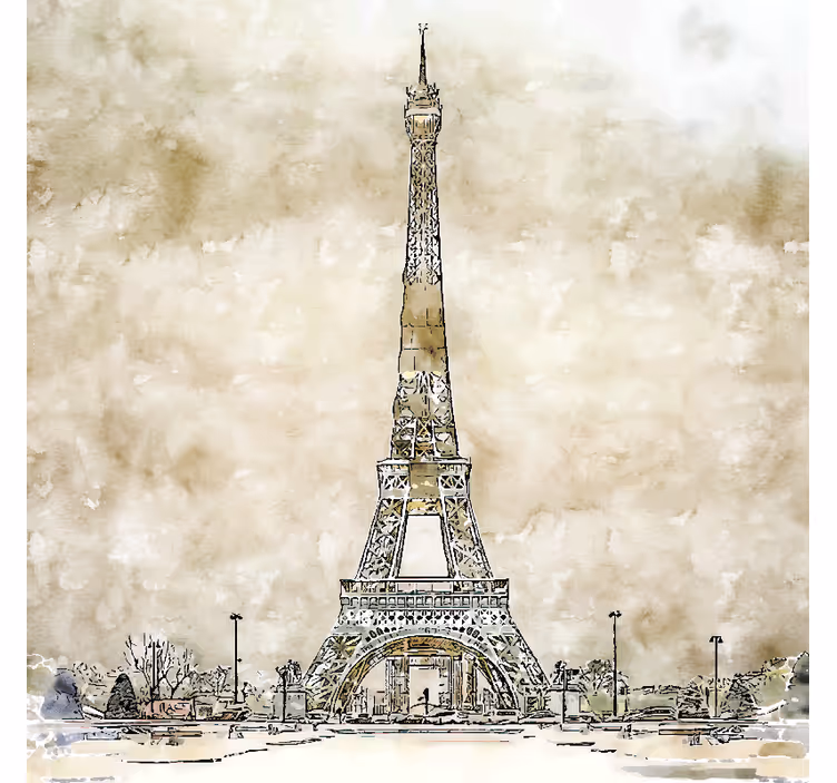 Papel mural beige pintura acuarela torre eiffel - TenVinilo