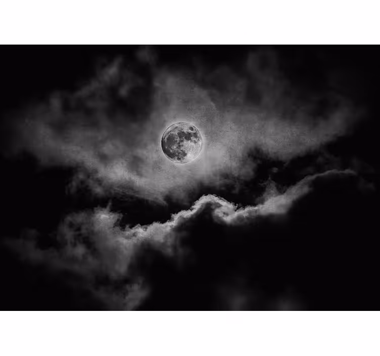 Papel mural negro luna y nubes - TenVinilo