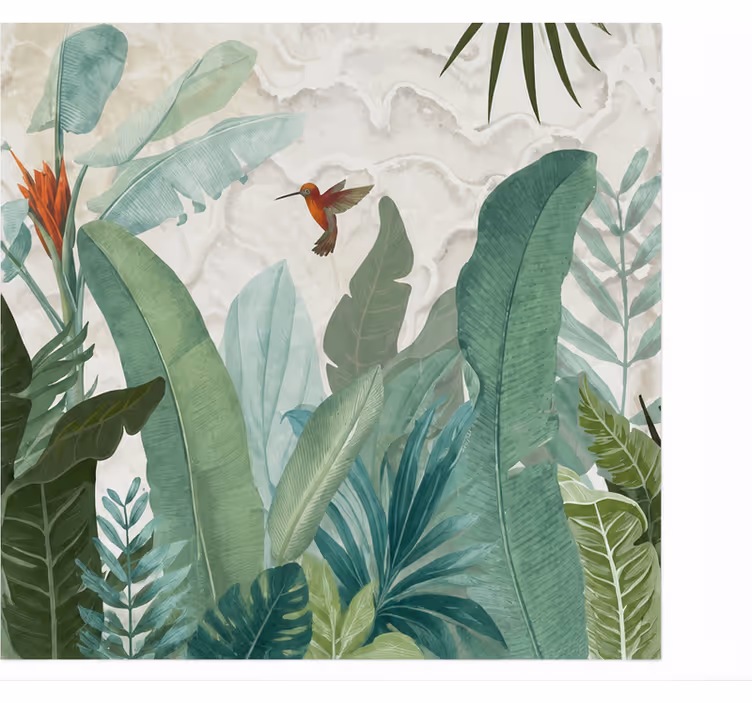Mural de naturaleza colibrí en la selva dibujado - TenVinilo