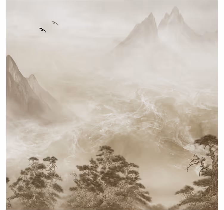 Mural de naturaleza paisaje montañoso sereno - TenVinilo
