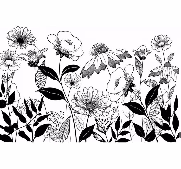 Mural flores en blanco y negro - TenVinilo