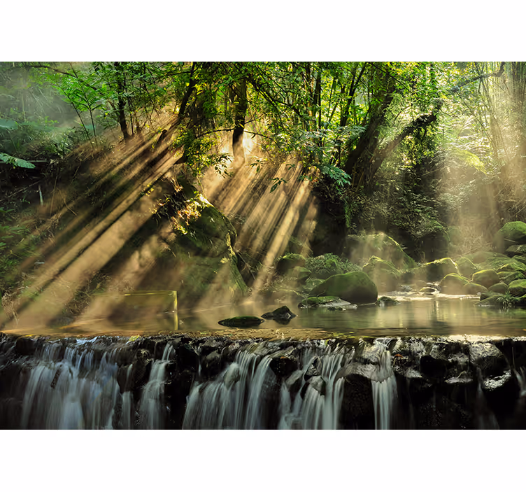 Papel pintado verde paisaje bosque frondoso - TenVinilo