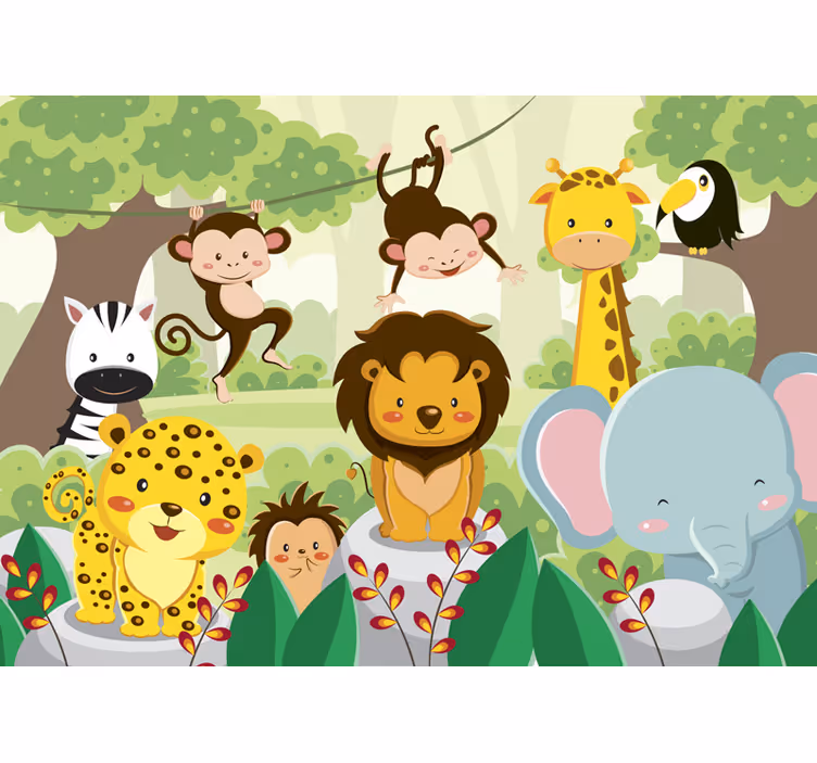 Fotomural infantil de animales de la selva - TenVinilo