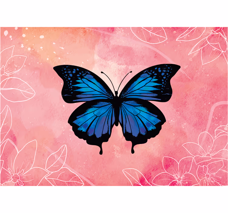 Papel mural rosa con mariposa elegante azul - TenVinilo