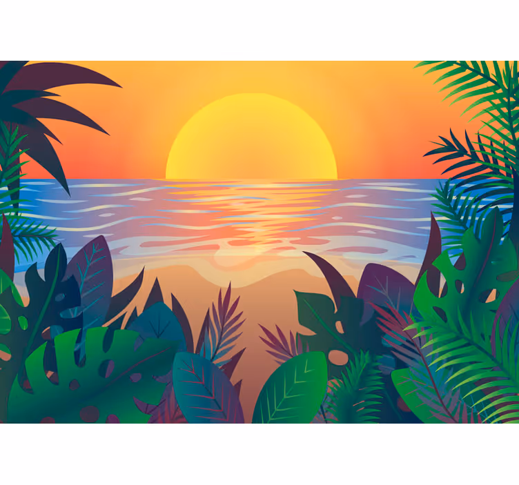 Mural de naturaleza paisaje tropical al atardecer - TenVinilo
