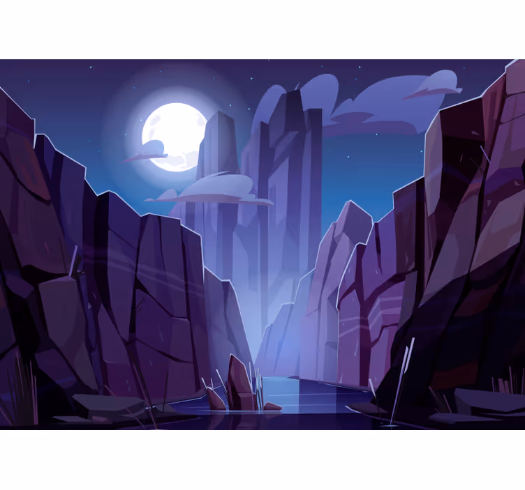 Mural de paisajes paisaje rocoso iluminado por la luna - TenVinilo