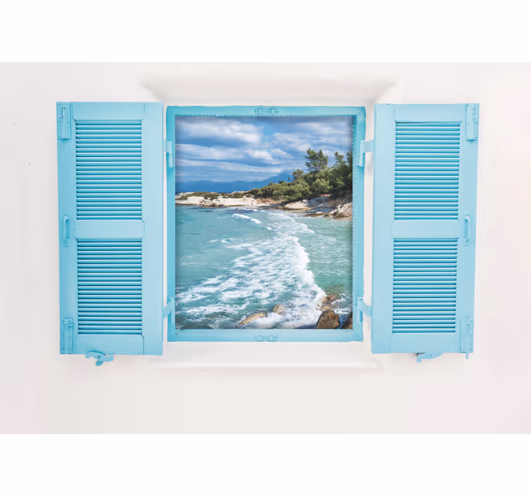 Mural de mar tranquila vista desde la ventana de la costa - TenVinilo