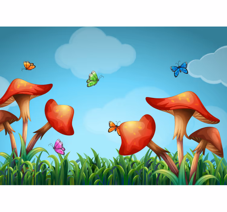 Mural de naturaleza jardín de hongos fantasioso - TenVinilo