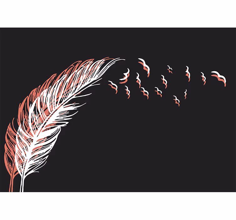 Mural abstracto movimiento de plumas fluidas - TenVinilo