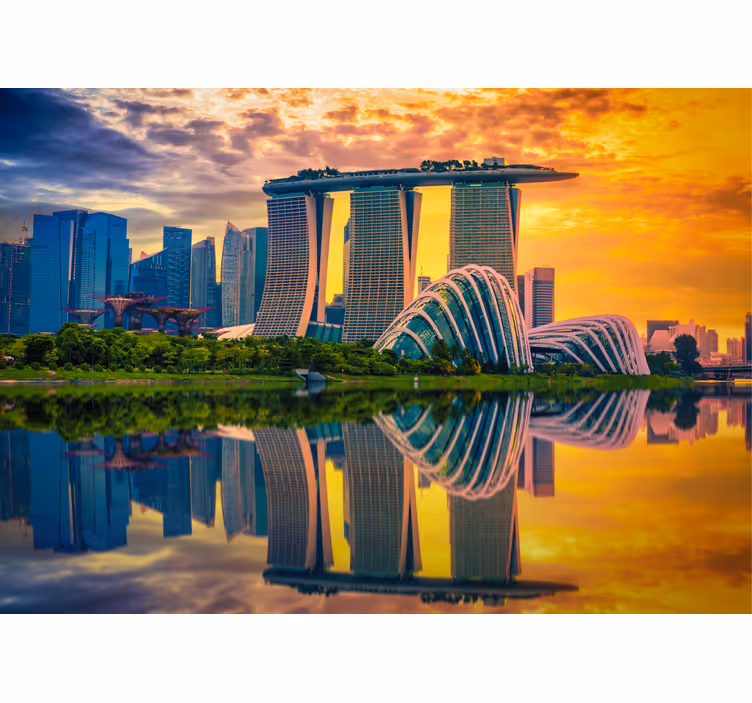 Fotomural ciudad Reflejos de la ciudad de singapur en down - TenVinilo