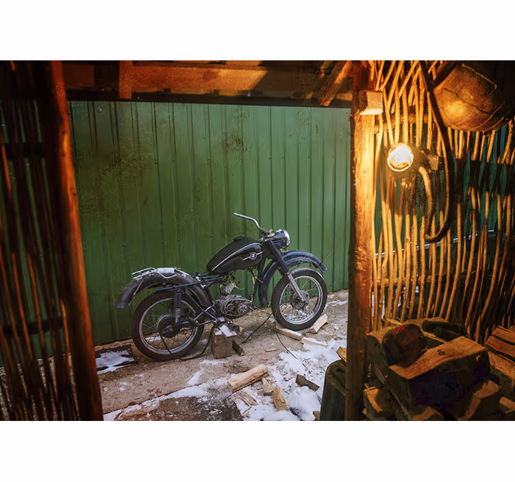 Mural de vehículos escena de motocicletas clásicas - TenVinilo