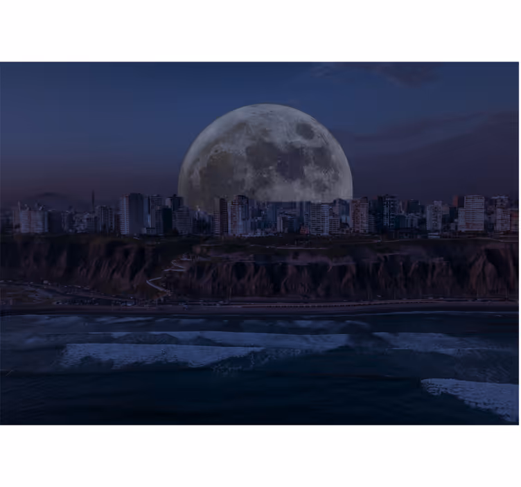 Mural abstracto horizonte urbano iluminado por la luna - TenVinilo