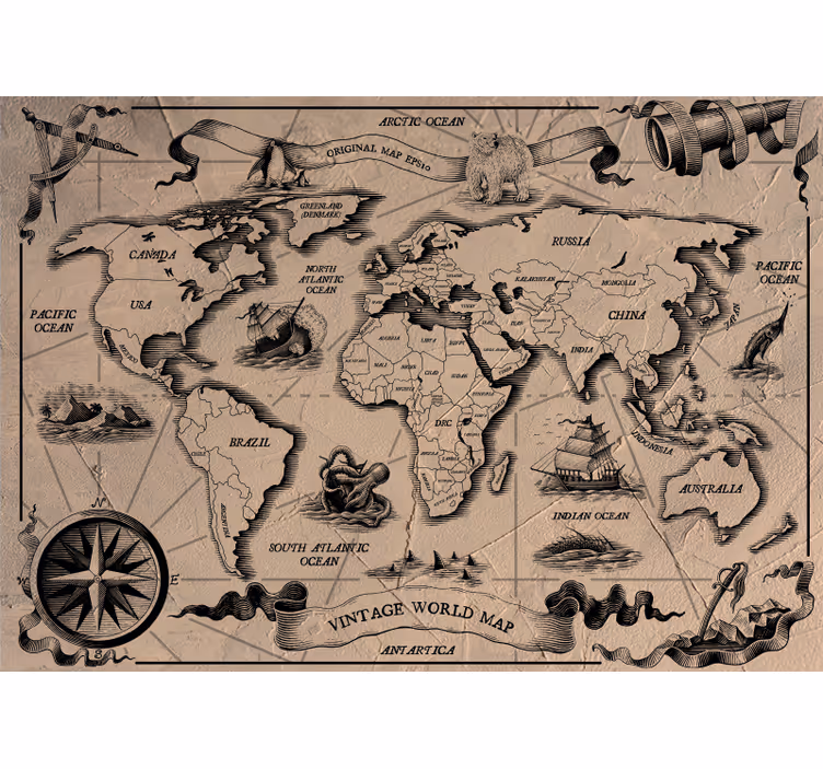 Mural mapamundi mapa mundial vintage - TenVinilo
