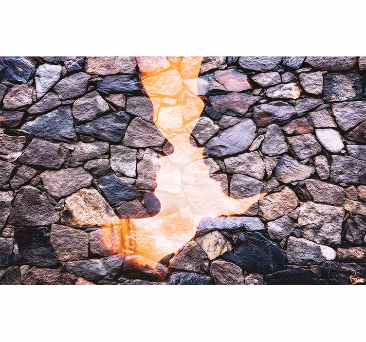 Mural abstracto caras de piedra en silueta - TenVinilo
