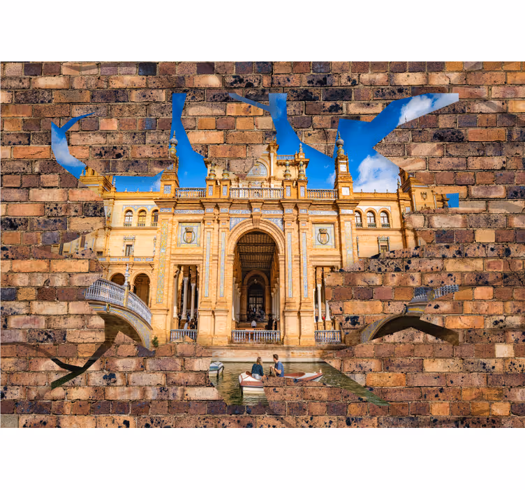 Fotomural 3D Efecto ladrillo 3d vistas a sevilla - TenVinilo