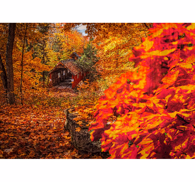 Mural de paisajes cottage de otoño - TenVinilo