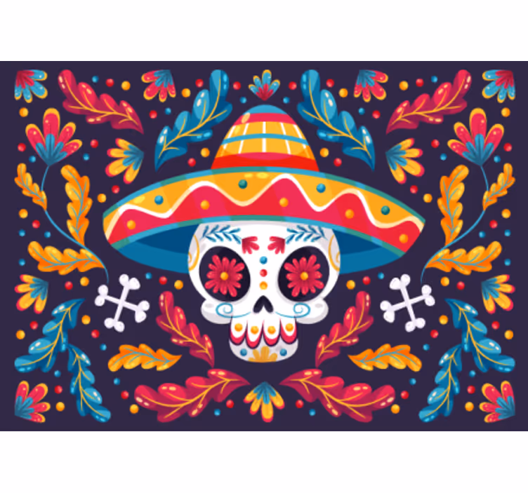 Mural de animales calavera de azúcar colorida - TenVinilo