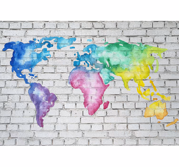 Mural mapamundi mapa mundial acuarelado - TenVinilo