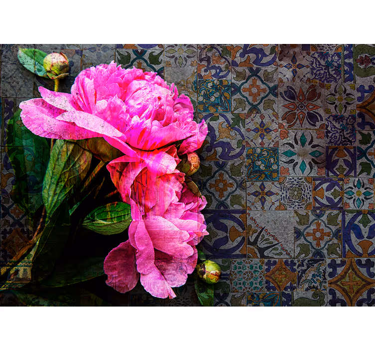 Mural amapolas detalle floral de peonía - TenVinilo