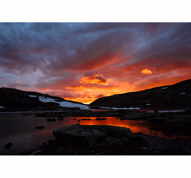Mural de paisajes reflexión de un atardecer impresionante - TenVinilo