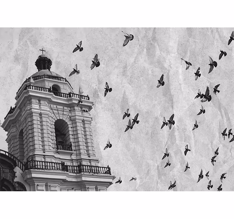 Mural ciudad torre histórica aves - TenVinilo