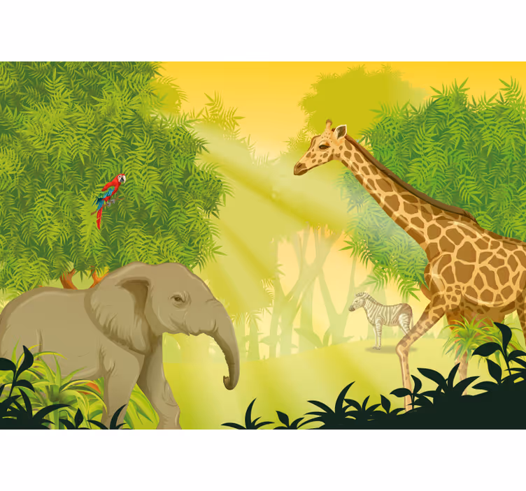 Mural de animales escena de safari en la sabana - TenVinilo