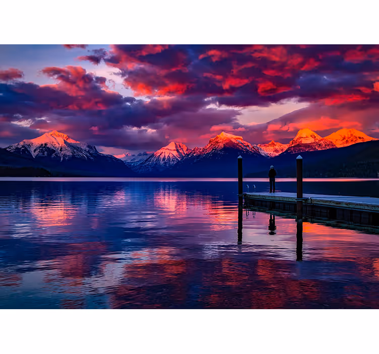 Mural de paisajes reverberaciones de montañas majestuosas - TenVinilo