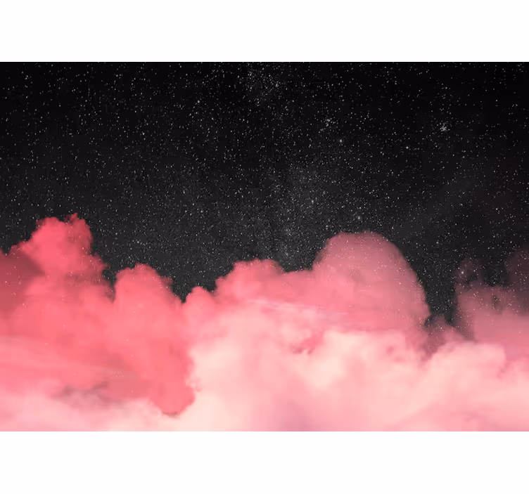 Mural de montañas nubes rosadas estrelladas - TenVinilo