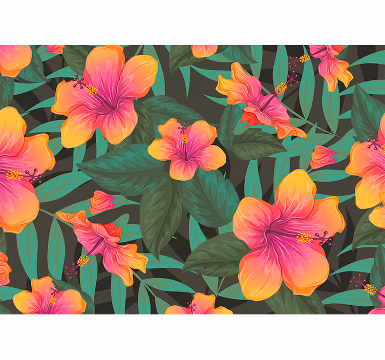 Mural de flores flores vibrantes de hibisco - TenVinilo