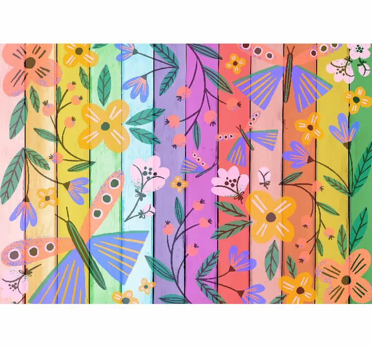 Mural de flores motivos botánicos vibrantes - TenVinilo
